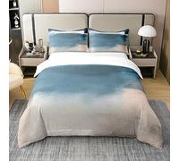 Homewish Coton Graffiti Bleu Brun Literie 220x240,Aquarelle Fluide Encre Housse de Couette,Peinture À l'huile Housse de Couette Confortable,Moderne Ombre Lit Set avec 2 Taies d'oreiller Décor