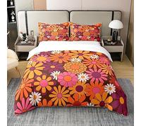 Homewish Coton Groovy Girls Fleur Équipement de Lit Vintage Fleur Housse de Couette Chic Daisy Literie Set 240x260 Groovy Party Décor Confort Case 70S Party Décor Bedla Chambre Set 2 Taies d'oreiller