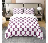 Homewish Coton Housse de Couette 140x200 Enfant Violettete Blanc Patchwork | Parure de Lit Rétro Voiturereaux Buffalo Sets de Housses de Couettes Art Abstrait Échiquier Couvre Lit