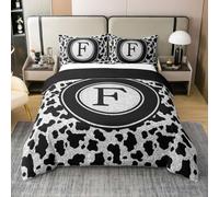Homewish Coton Housse de Couette 200x200 Enfant Géométrique Imprimé Léopard Parure de Lit Guépard F Personnalisé Sets de Housses de Couettes Lettre Pailletée Noire Argentée Rayures de Mode Circulaires
