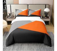 Homewish Coton, Housse de Couette 200x200 Orange et Grise, Ensemble de Literie Triangulaire Géométrique en Patchwork, Parure de Lit Orange Noire et Gris Clair pour Enfant Adulte, Moderne