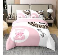 Homewish Coton Housse de Couette 220x240 Enfant Imprimé Léopard Funky Parure de Lit Boule 8 Chanceuse Nœud Guépard Sets de Housses de Couettes Lettre Z Personnalisée Rose Esthétique Y2K Mode