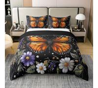 Homewish Coton Housse de Couette 240 x 260 Enfant Papillon Parure de Lit Floral Boho Sets de Housses de Couettes Fleurs rustiques Couvre Lit Animaux Papillons Mignons