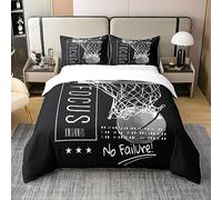 Homewish Coton, Housse de Couette 240x260 Basketball 2 Personnes pour Garçons, Ensemble de Literie Jeux Noirs, Parure de Lit But de Hoop avec Motivated No Failure Quote pour Enfants Hommes