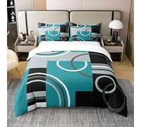 Homewish Coton, Housse de Couette Moderne Turquoise 200x200, Ensemble de Literie Géométrique pour Garçon Fille Enfant Ado, Parure de Lit Noire et Grise, Literie À Rayures et Tourbillons