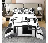 Homewish Coton, Housse de Couette Quadrillée 200x200 pour Enfants Garçons Filles, Ensemble de Literie Noir et Blanc, Parure de Lit Motif Géométrique, Housse Couette Carreaux Buffalo Art