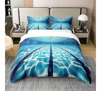 Homewish Coton Natation Sport Parure de Lit 220x240 3D Piscine Impression Housse de Couette Enfants Adolescents Loisirs Loisirs Thème Été Rafraîchissant Literie Couvre Lit,Zip