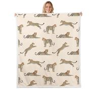 Homewish Couverture 100x130cm Enfant Animal Guépard Beige Crème Plaid Canape Imprimé Léopard Boho Couverture Polaire Guépard Minimaliste Moderne Jetés de Lit Léopard Rétro de Luxe