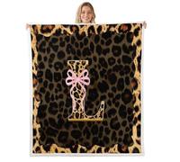 Homewish Couverture 100x130cm Enfant imprimé guépard Africain Plaid Canape nœud imprimé léopard Mode Couverture Polaire Lettre L Coquette Jetés de Lit Animal Jungle Simulé
