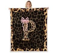 Homewish Couverture 100x130cm Enfant imprimé guépard Plaid Canape imprimé léopard Mode Couverture Polaire Lettre P nœud coquet Rose Jetés de Lit Animal Jungle Simulé
