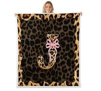 Homewish Couverture 100x130cm Enfant Initiale J nœud Rose Plaid Canape imprimé léopard Mode Couverture Polaire Guépard coquet Jetés de Lit Animal Jungle Simulé