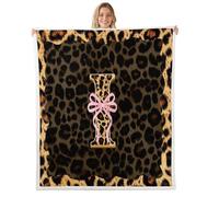 Homewish Couverture 100x130cm Enfant Lettre I nœud Rose Plaid Canape imprimé léopard Mode Couverture Polaire Guépard coquet Jetés de Lit Animal Jungle Simulé