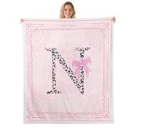 Homewish Couverture 100x130cm Enfant Nœud Papillon Rose Girly Plaid Canape Initiale N Léopard Coquet Couverture Polaire Bows Ruban Imprimé Animal Élégant Jetés de Lit Bows Floral Simple Élégant