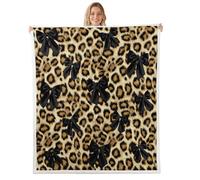 Homewish Couverture 100x130cm Enfant Nœuds Léopard Tendence Plaid Canape Nœud Noir Girly Couverture Polaire Imprimé Animal Jetés de Lit Bows Coquet