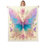 Homewish Couverture 100x130cm Enfant Papillon Plaid Canape Perle Couverture Polaire Pétales Style 3D Fleurs de Cerisier Jetés de Lit Fleurs Papillons