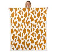 Homewish Couverture 130x150cm Enfant Vache Imprimée Orange Plaid Canape Cuir de Vache Mignon Couverture Polaire Ferme Rustique Jetés de Lit Peau Animale Dessin Animé