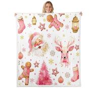 Homewish Couverture 150x200cm Enfant Arbre de Noël Rose, Plaid Canape Ren Mignon de Père Noël Rose, Couverture Polaire Flocon de Neige d'hiver, Jetés de Lit Esthétique Aquarelle