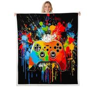 Homewish Couverture 150x200cm Enfant Gamer Plaid Canape Consoles de Jeu Tie Dye Graffiti Couverture Polaire Jeu Jetés de Lit Art Abstrait Aquarelle