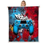 Homewish Couverture 229x229cm Enfant Jeu Moderne Plaid Canape Consoles de Jeu Vintage Couverture Polaire Gamer Style Doodle Jetés de Lit Art Mural Graffiti