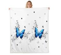 Homewish Couverture 229x229cm Enfant Papillon Plaid Canape Fleur Couverture Polaire Vitrail Frais Lignes Florales Jetés de Lit Motif Rinceau Rococo
