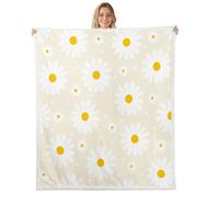 Homewish Couverture 75x100cm Enfant Beige Floral, Plaid Canape Crème de Margarite Mignonne, Couverture Polaire Fleurs Rustiques À Thème Botanique, Jetés de Lit Floral de Margarite Blanche