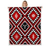 Homewish Couverture 75x100cm Enfant Crâne de Taureau Tribal Sud-Ouest,Plaid Canape,Couverture Polaire Rouge Noir Ethnique Bohème,Jetés de Lit Ferme Ethnique Mexicaine Occidentale Diamant Géométrique