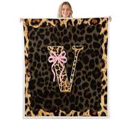 Homewish Couverture 75x100cm Enfant imprimé guépard Mode Plaid Canape imprimé léopard Tendance Couverture Polaire Alphabet V nœud coquet Jetés de Lit Animal Jungle Simulé