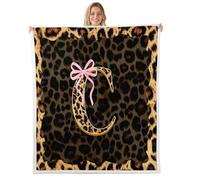 Homewish Couverture 75x100cm Enfant imprimé guépard Plaid Canape nœud imprimé léopard Couverture Polaire Lettre Initiale C Coquette Jetés de Lit Texture Simulée Animal Jungle