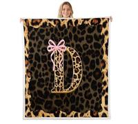 Homewish Couverture 75x100cm Enfant imprimé guépard Plaid Canape nœud imprimé léopard Couverture Polaire Alphabet D coquet Jetés de Lit Texture Simulée Animal Jungle