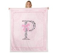Homewish Couverture 75x100cm Enfant Nœud Papillon Rose Girly Plaid Canape Initiale P Léopard Coquet Couverture Polaire Bows Ruban Imprimé Animal Élégant Jetés de Lit Bows Floral Simple Élégant