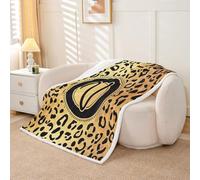Homewish Couverture 75x100cm Enfant Princesse Guépard Noire Plaid Canape Léopard Géométrique Doré Couverture Polaire Monogramme V Jetés de Lit Esthétique Coquette Personnalisée