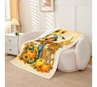Homewish Couverture Canapé 229x229cm Épouvantail Automne | Couverture Polaire Doux Récolte Potiron Jetés de Lit Halloween Dessin Animé Chauve-Souris pour Voyage Bureau