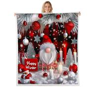 Homewish Couverture Fille 130x150cm Joyeux Noël, Plaid Canape Enfant GNOME de Noël Père Noël, Couverture Polaire Cloche de Noël, Jetés de Lit À Carreaux Géométrique Rouge-Gris