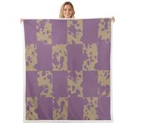 Homewish Couverture Polaire 150x200cm Imprimé Vache | Polaire Canapé Lit Violettete Grilles Patchwork Jetés de Lit Doux Peau de Vache Ferme pour Salon Bureau