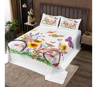 Homewish Couvre-Lit 1 Personne 170x230 Bicyclette, Dessus de Lit Adulte Vélo Papillon Fleurs Luxe, Couverture de Lit Tournesol Lavande, Jetés de Lit Rouge Jaune Fleurs pour Fille Femme