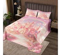 Homewish Couvre-Lit 1 Personne 170x230 Château, Dessus de Lit Adulte Arc-en-Ciel, Couverture de Lit Roses Fleur Princesse Luxueux pour Enfant Fille, Jetés de Lit Papillons Rose et Blanc