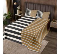 Homewish Couvre-Lit 170x230 Noir Brun Blanc Géométrique | Dessus de Lit Contemporaine Couverture de Lit Rayures Bloc de Couleur - 1 Taie d'oreiller 51x75