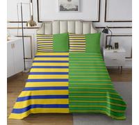 Homewish Couvre-Lit 240x220 Jaune Vert Bleu Géométrique | Dessus de Lit Contemporaine Couverture de Lit Rayures Bloc de Couleur - 2 Taies d'oreiller 51x75