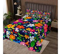 Homewish Couvre-Lit 240x220 Vintage Boho Floral,Dessus de Lit 60S 70S Branches Fleurs,Couverture de Lit Fleurs Colorées Enfants Filles Garçons Adultes Retro Hippie Fleur 2 Taies d'oreiller
