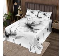 Homewish Couvre-Lit 260x240 Floral Noir Blanc,Dessus de Lit Fleur de Boho,Couverture de Lit Femmes Hommes Floral D'Aquarelle Artistique Fleur Feuille de Style de Peinture À Encre 2 Taies d'oreiller