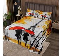 Homewish Couvre-Lit Tour Eiffel 260x240 Enfant Fille 3 Pièces Dessus de Lit Adulte Tour de Paris, Couverture de Lit France Romantique, Jetés de Lit Dessin Animé Graffiti Dégradé