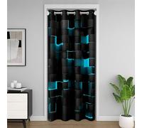 Homewish Cyan Noir Rideau Octalant 150x203,Treillis Géométrique Néon Turquoise Rideau de Porte Garçon Cube Abstrait Treillis Rideau de Porte Géométrique Carré Rideau de Porte
