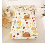 Homewish Drap Housse 140x190 2 Personnes Adorable Canard Kawaii | Housse de Matelas Bonnet 30 cm Marguerite Jaune Fleurieux Drap de Lit Cabane de Ferme Rouilleique -