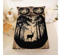 Homewish Drap Housse 140x190 2 Personnes Cerf | Housse de Matelas Bonnet 30 cm Cabane Rouilleique Drap de Lit Faune De La Jungle Chasse -