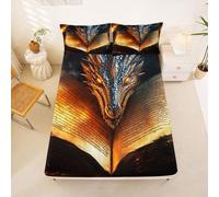 Homewish Drap Housse 150x200 Enfant Livre Drap-Housse Dragon Drap de Lit Faune Magique Écailles de Dragon Housse de Matelas Corne de Brume Feu avec 2 Taies d'oreiller 51x75cm