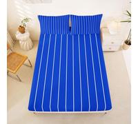 Homewish Drap Housse 150x200 Enfant Rayé Bleu Royal Drap-Housse Bleu Foncé Drap de Lit Lignes Simples Géométriques Housse de Matelas Ferme Moderne avec 2 Taies d'oreiller 51x75cm