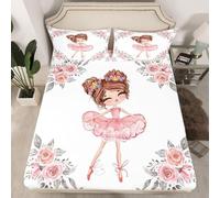 Homewish Drap Housse 2 Personnes avec Grand Bonnet de 40 cm, Drap-Housse Ballet Décoration de Chambre À Coucher pour Ados Filles, Parure de Lit Ballerine Danseuse Mignonne Drap de Lit 135x200 cm