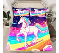 Homewish Drap Housse Licorne de Rêve 90x190 Enfant, Drap-Housse 1 Personne Cheval Fantaisie pour Ado Fille Femme, Drap de Lit Licorne Arc-en-Ciel, Housse de Matelas Galaxie Étoiles