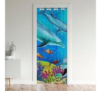 Homewish Enfants Dolphin Rideau de Porte,Monde sous Marin Porte Fenêtre Rideau de Porte,Coloré Poisson Occultant Rideau,Thème de L'Océan Porte Rideau,Algue Récif Porte Rideau,132x203