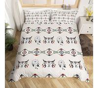 Homewish Ensemble de Literie Aztèque, Housse de Couette 220x240 Southwestern, Parure de Lit Exotique en Forme de Crâne de Taureau pour Enfants, Ensemble de Lit Attrape-Rêves Plumes Ethnic Tribe